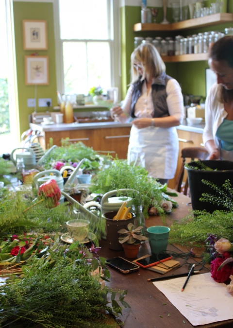 having fun at hand tied bouquet workshop